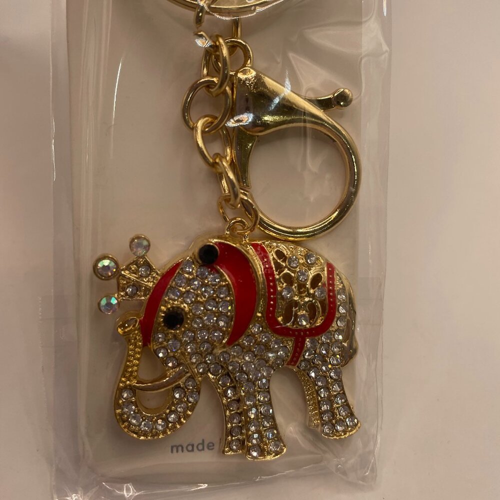 NEW! Mint Brand Red Elephant Keychain Purse Charm Rhinestones